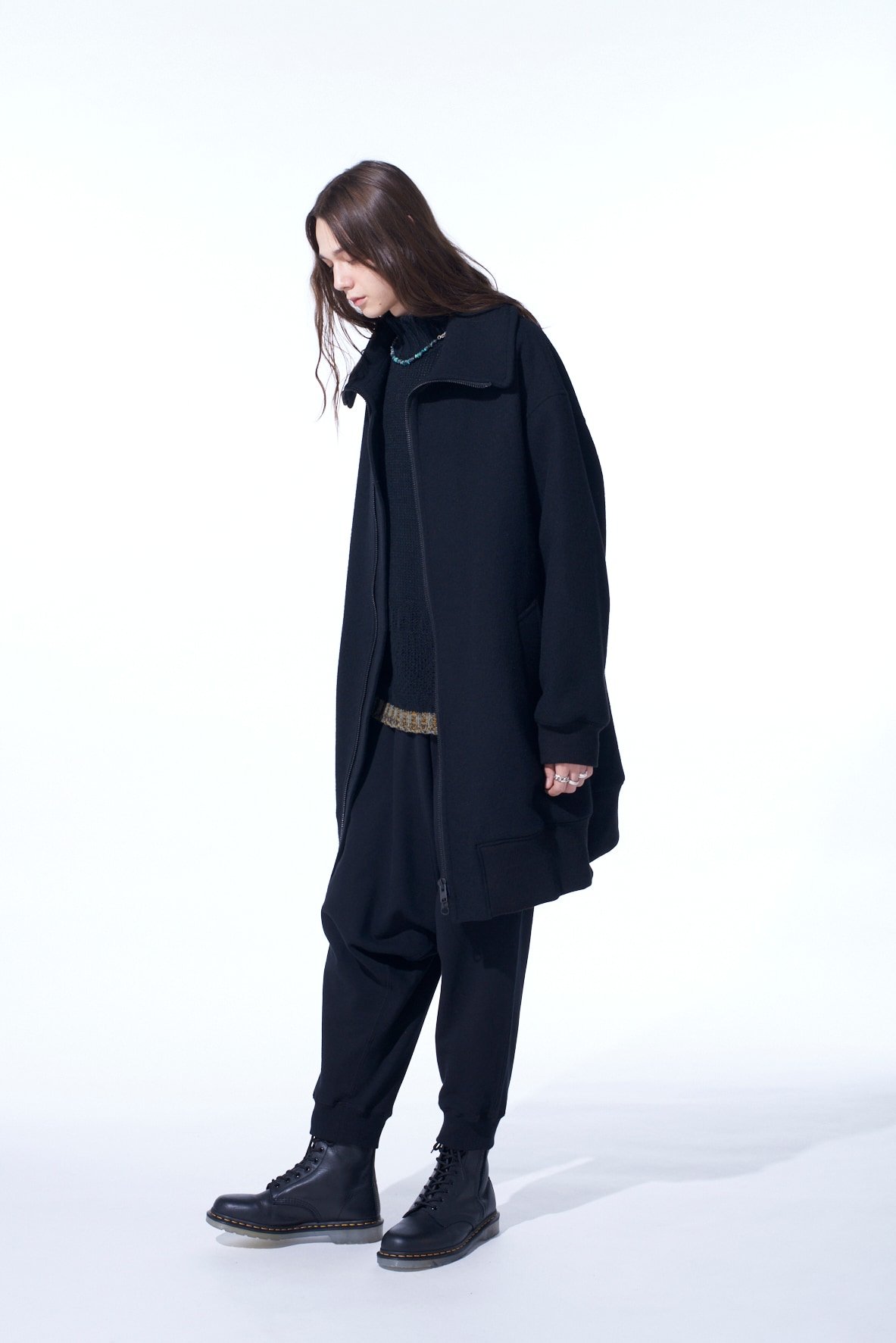 DOUBLE-WEAVE MELTON OVERSIZED LONG TRUCK TOP(M Black): S'YTE｜THE