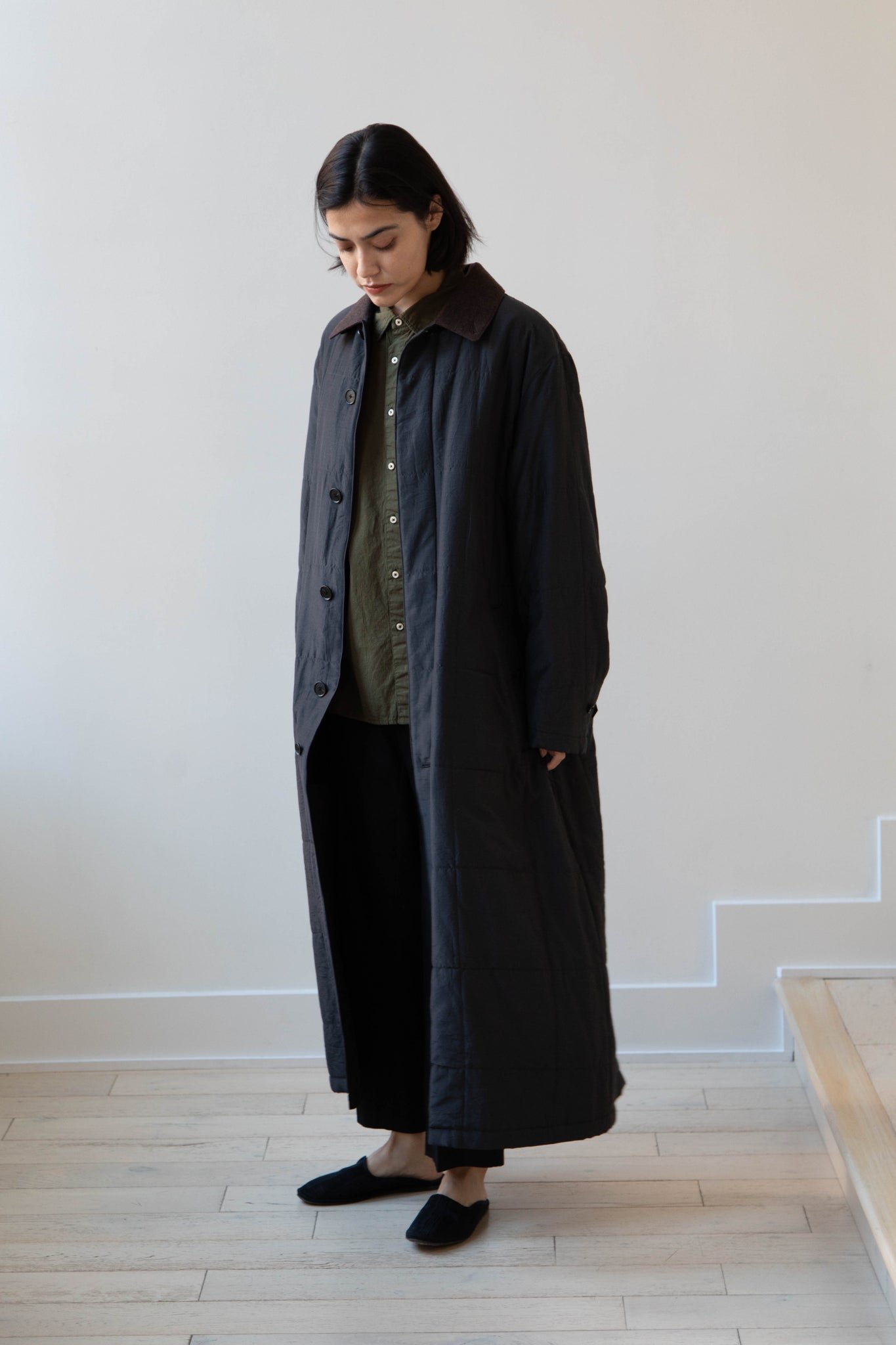 rennes — Auralee | Quilted Light Silk Cotton Coat in Ink