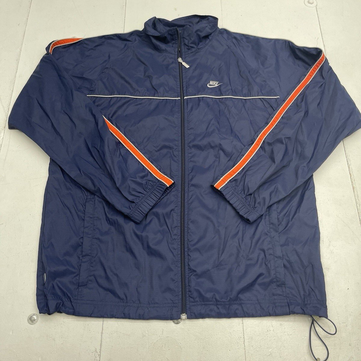 Vintage Nike Navy Blue Orange Stripe Nylon Zip Up Windbreaker