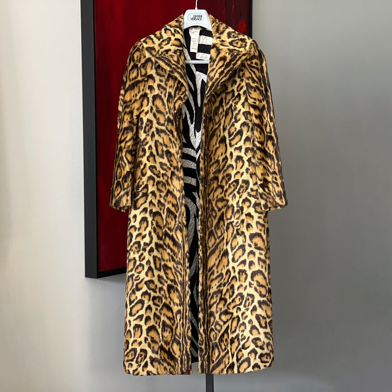 GIANNI VERSACE Leopard print Faux Fur Velvety Coat size 40 from F