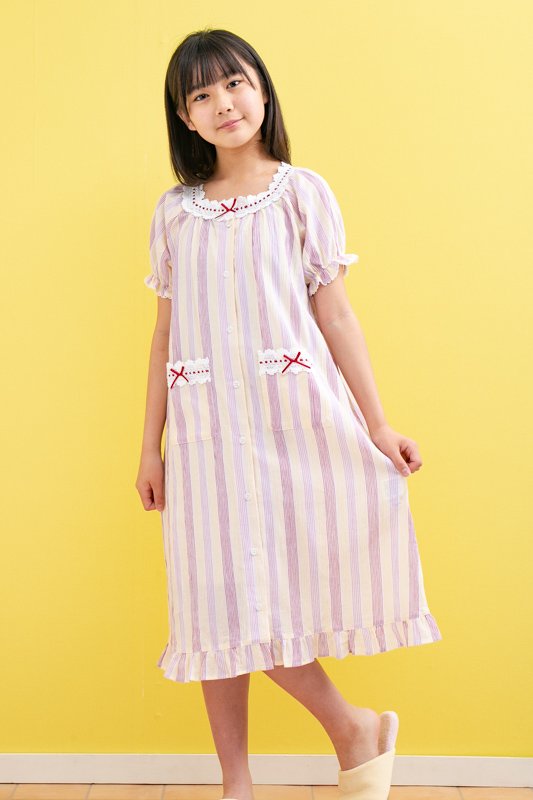 パジャマ キッズ 女児 ワンピース 前開き半袖 綿100％ 柔らかい肌触り