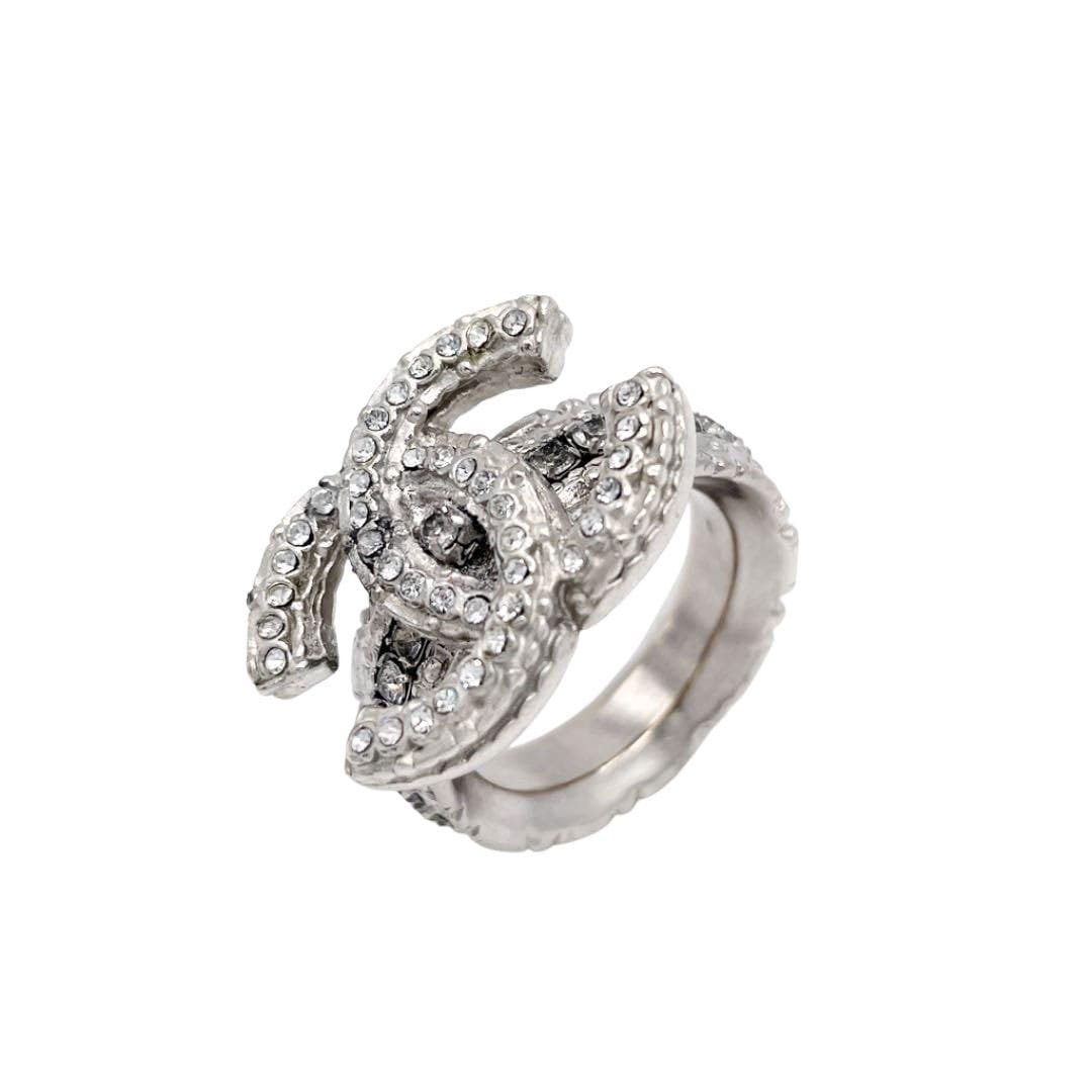 CHANEL シャネル リング 指輪 ココマーク ラインストーン シルバー