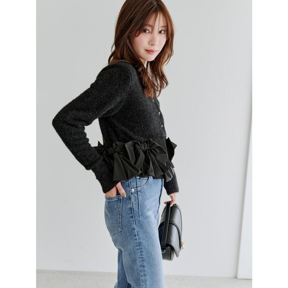 スナイデル SNIDEL リボンモチーフカーディガン （BLK