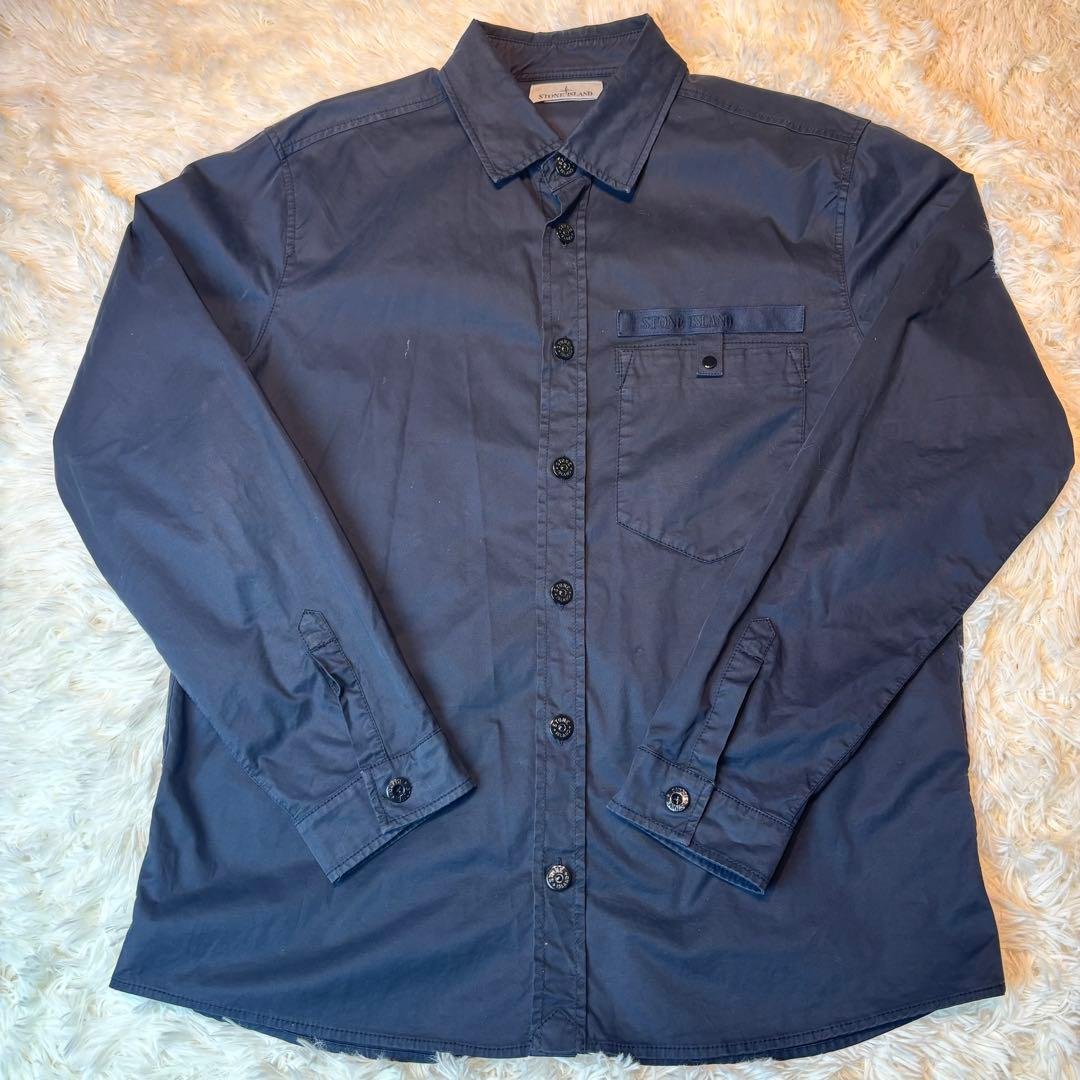ストーンアイランド　コットンシャツ　シャツジャケット　美品　XL ワッペン STONE ISLAND (ストーンアイランド) コットン フルジップ シャツ
