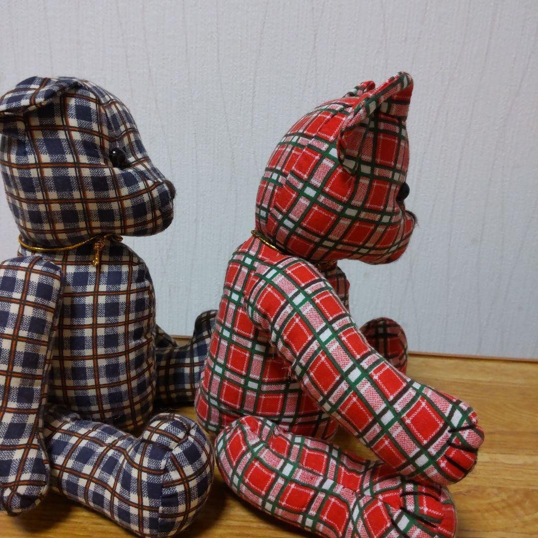 ハンドメイド チェック柄テディベア2体セット - メルカリ