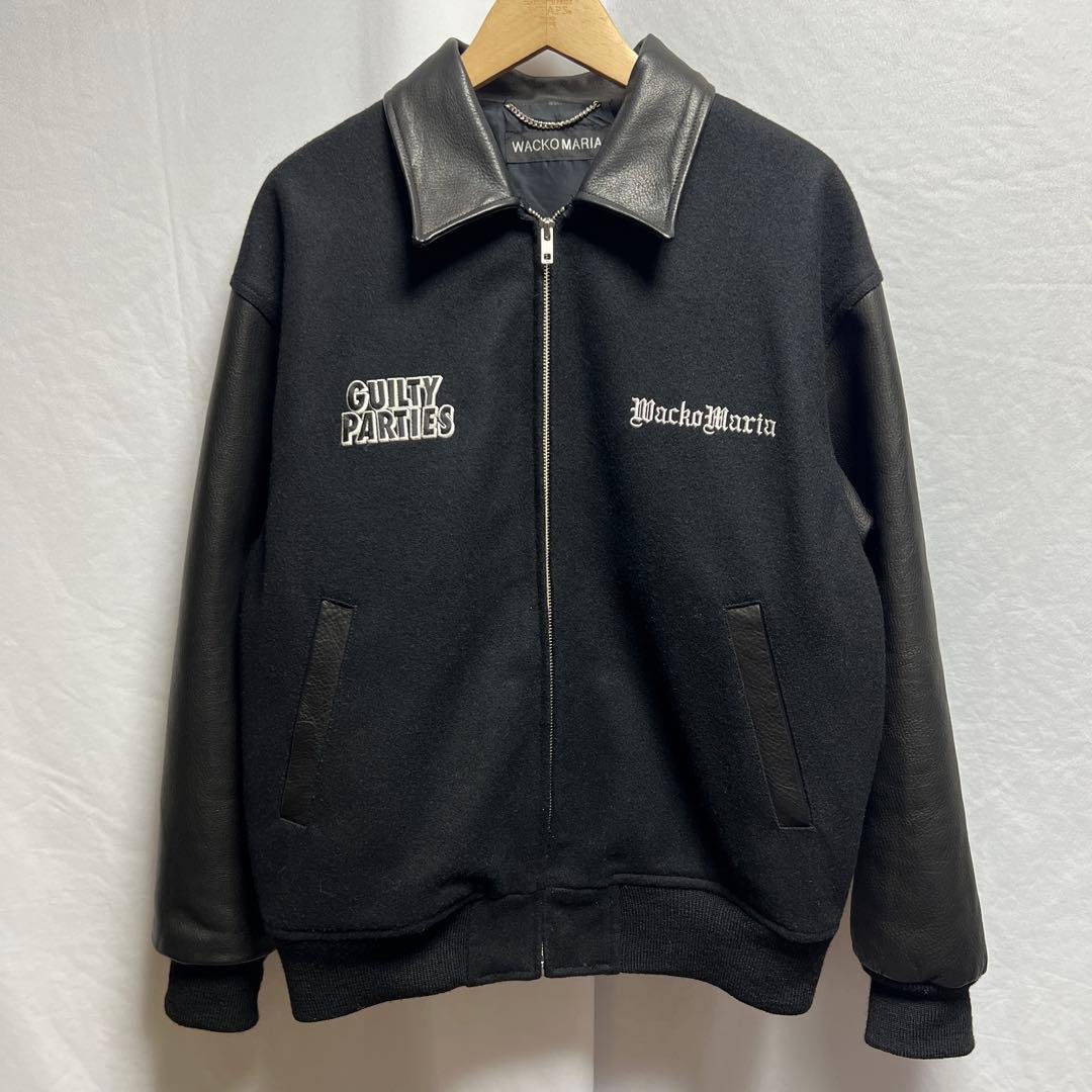 ジャケット・アウター WACKO MARIA LEATHER VARSITY JACKET M Wacko Maria Men's Type-2 Leather Varsity Jacket in Black Wacko Maria